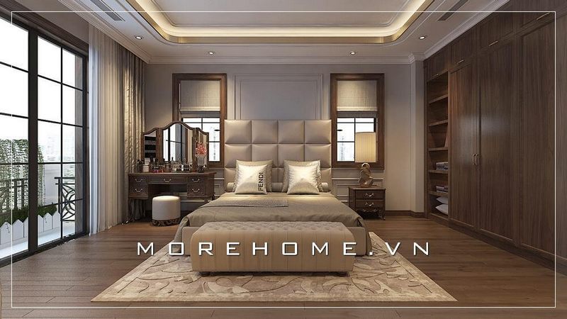 Giường ngủ bọc da được thiết kế theo kiểu dáng hiện đại mà không kém phần sang trọng vừa thể hiện được đẳng cấp trong gu thẩm mĩ của gia chủ